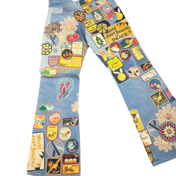 Kapital 12.5oz Denim 5P Rat Flare Pants "BEAUTIFUL WORLD INSANE Remake" size 38 - Picture 8 of 13